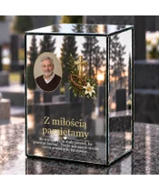 Znicz lustrzany LED – Krzyż i korona cierniowa ze zdjęciem - dzień na grobie