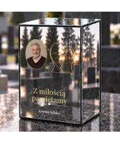 Znicz lustrzany LED – Dwie połówki ze zdjęciem - dzień na grobie