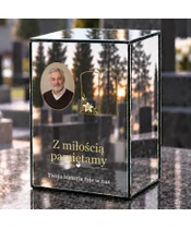 Znicz lustrzany LED – Księga wspomnień ze zdjęciem - dzień na grobie