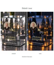 Znicz lustrzany LED – Księga wspomnień ze zdjęciem - dzień i noc