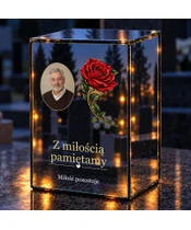 Znicz lustrzany LED – Róża ze zdjęciem - noc na grobie