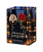 Znicz lustrzany LED – Róża ze zdjęciem - białe tło