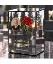 Znicz lustrzany LED – Róża ze zdjęciem - dzień na grobie