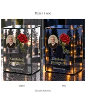 Znicz lustrzany LED – Róża ze zdjęciem - dzień i noc