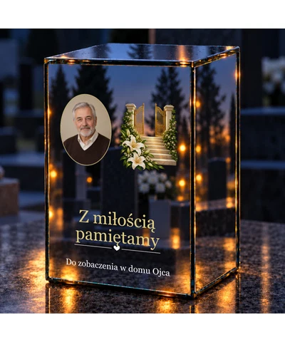 Znicz lustrzany LED – Brama niebios ze zdjęciem - noc na grobie
