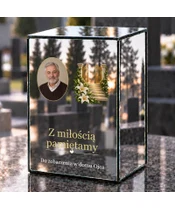 Znicz lustrzany LED – Brama niebios ze zdjęciem - dzień na grobie