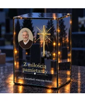 Znicz lustrzany LED – Krzyż w blasku ze zdjęciem - noc na grobie