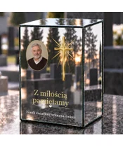 Znicz lustrzany LED – Krzyż w blasku ze zdjęciem - dzień na grobie