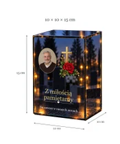 Znicz lustrzany LED – Złoty krzyż z różą ze zdjęciem - wymiary