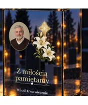 Znicz lustrzany LED – Krzyż z liliami ze zdjęciem - zbliżenie