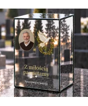 Znicz lustrzany LED – Gołąb z gałązką ze zdjęciem - dzień na grobie