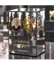 Znicz lustrzany LED – Promień nadziei ze zdjęciem - dzień na grobie