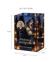 Znicz lustrzany LED – Maryja z liliami ze zdjęciem - wymiary