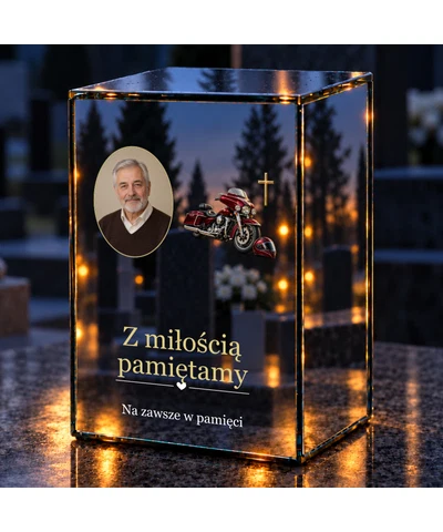 Znicz lustrzany LED – Motocykl ze zdjęciem - noc na grobie