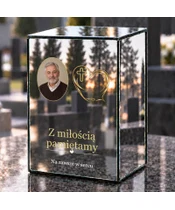 Znicz lustrzany LED – Serce z krzyżem ze zdjęciem - dzień na grobie