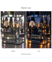 Znicz lustrzany LED – Serce z krzyżem ze zdjęciem - dzień i noc