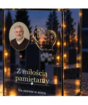 Znicz lustrzany LED – Serce z krzyżem ze zdjęciem - zbliżenie