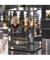Znicz lustrzany LED – Dwa światy ze zdjęciem - dzień na grobie