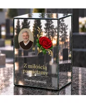 Znicz lustrzany LED – Róża pamięci ze zdjęciem - dzień na grobie