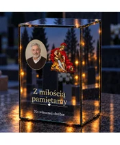 Znicz lustrzany LED – Święty Florian ze zdjęciem - noc na grobie