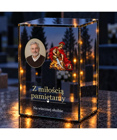 Znicz lustrzany LED – Święty Florian ze zdjęciem - noc na grobie
