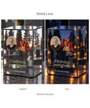 Znicz lustrzany LED – Święty Florian ze zdjęciem - dzień i noc