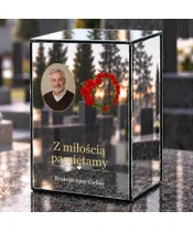 Znicz lustrzany LED – Ramka róże ze zdjęciem - dzień na grobie