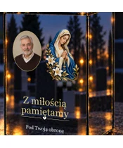 Znicz lustrzany LED – Maryja z różańcem ze zdjęciem - zbliżenie