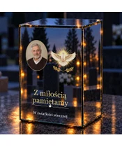Znicz lustrzany LED – Gołąb w blasku ze zdjęciem - noc na grobie