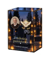Znicz lustrzany LED – Gołąb w blasku ze zdjęciem - białe tło