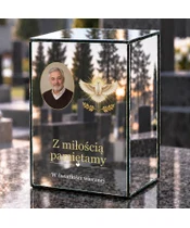 Znicz lustrzany LED – Gołąb w blasku ze zdjęciem - dzień na grobie