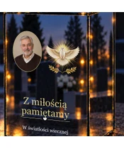 Znicz lustrzany LED – Gołąb w blasku ze zdjęciem - zbliżenie