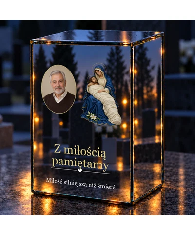 Znicz lustrzany LED – Pieta ze zdjęciem - noc na grobie