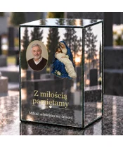 Znicz lustrzany LED – Pieta ze zdjęciem - dzień na grobie