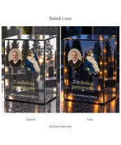 Znicz lustrzany LED – Pieta ze zdjęciem - dzień i noc