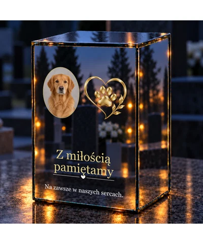 Znicz lustrzany LED – Pamięci ukochanego psa ze zdjęciem - noc na grobie