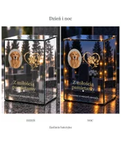 Znicz lustrzany LED – Pamięci ukochanego psa ze zdjęciem - dzień i noc