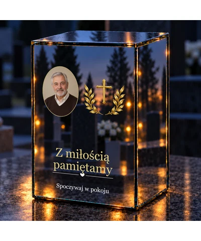 Znicz lustrzany LED – Cicha modlitwa ze zdjęciem - noc na grobie