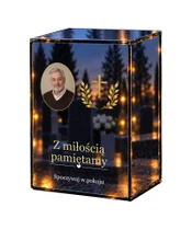 Znicz lustrzany LED – Cicha modlitwa ze zdjęciem - białe tło