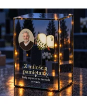 Znicz lustrzany LED – Księga pergamin ze zdjęciem - noc na grobie