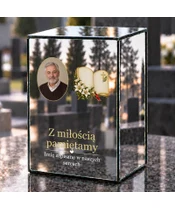 Znicz lustrzany LED – Księga pergamin ze zdjęciem - dzień na grobie