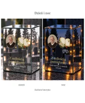Znicz lustrzany LED – Księga pergamin ze zdjęciem - dzień i noc
