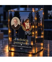 Znicz lustrzany LED – Dobry Pasterz ze zdjęciem - noc na grobie