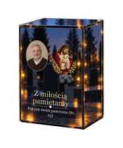 Znicz lustrzany LED – Dobry Pasterz ze zdjęciem - białe tło