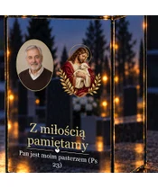 Znicz lustrzany LED – Dobry Pasterz ze zdjęciem - zbliżenie