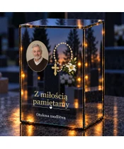 Znicz lustrzany LED – Różaniec ze zdjęciem - noc na grobie