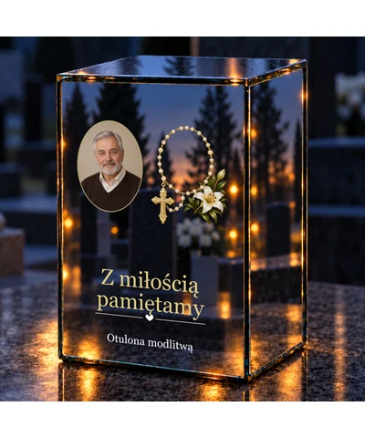 Znicz lustrzany LED – Różaniec ze zdjęciem - noc na grobie