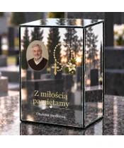 Znicz lustrzany LED – Różaniec ze zdjęciem - dzień na grobie