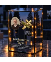 Znicz lustrzany LED – Krzyż i gałązka — dla Taty ze zdjęciem - noc na grobie