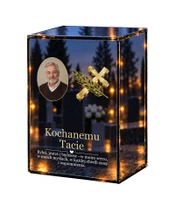 Znicz lustrzany LED – Krzyż i gałązka — dla Taty ze zdjęciem - białe tło